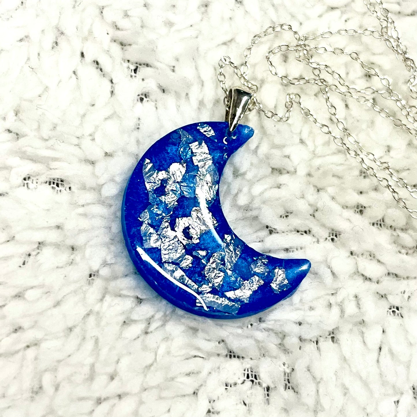 Crescent Moon Necklace with 14k Metalic Leaf