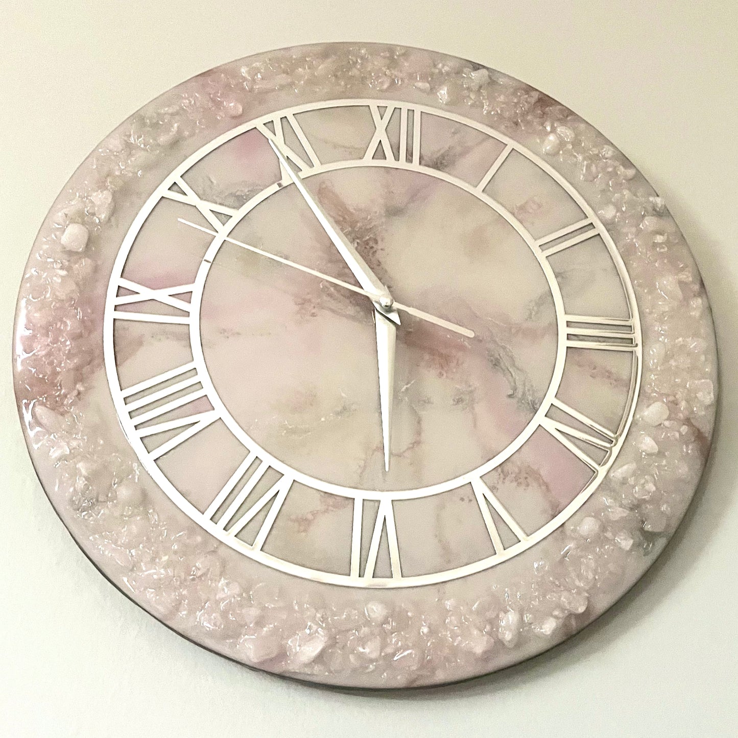 Rose Quarts Pink and Silver Clock