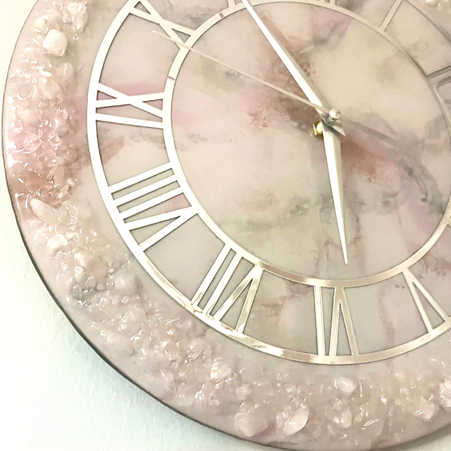 Rose Quarts Pink and Silver Clock