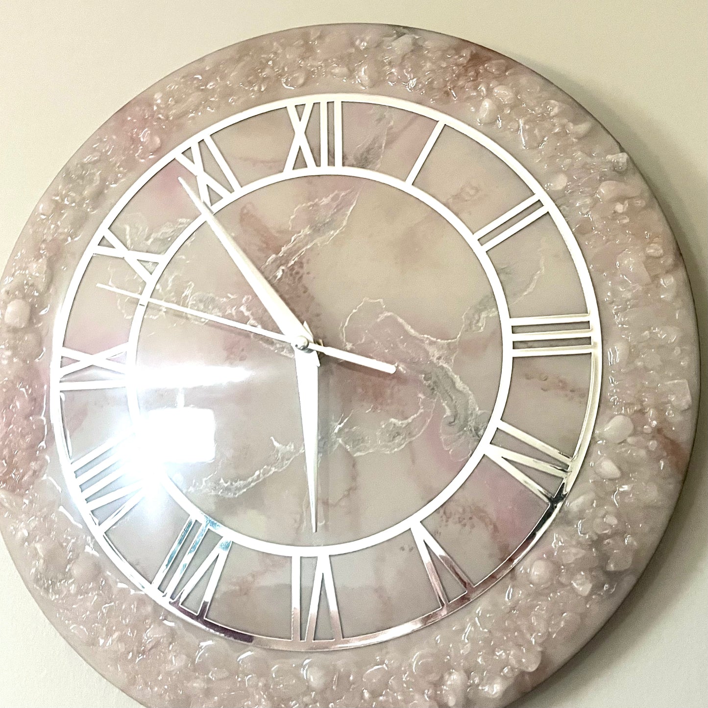 Rose Quarts Pink and Silver Clock