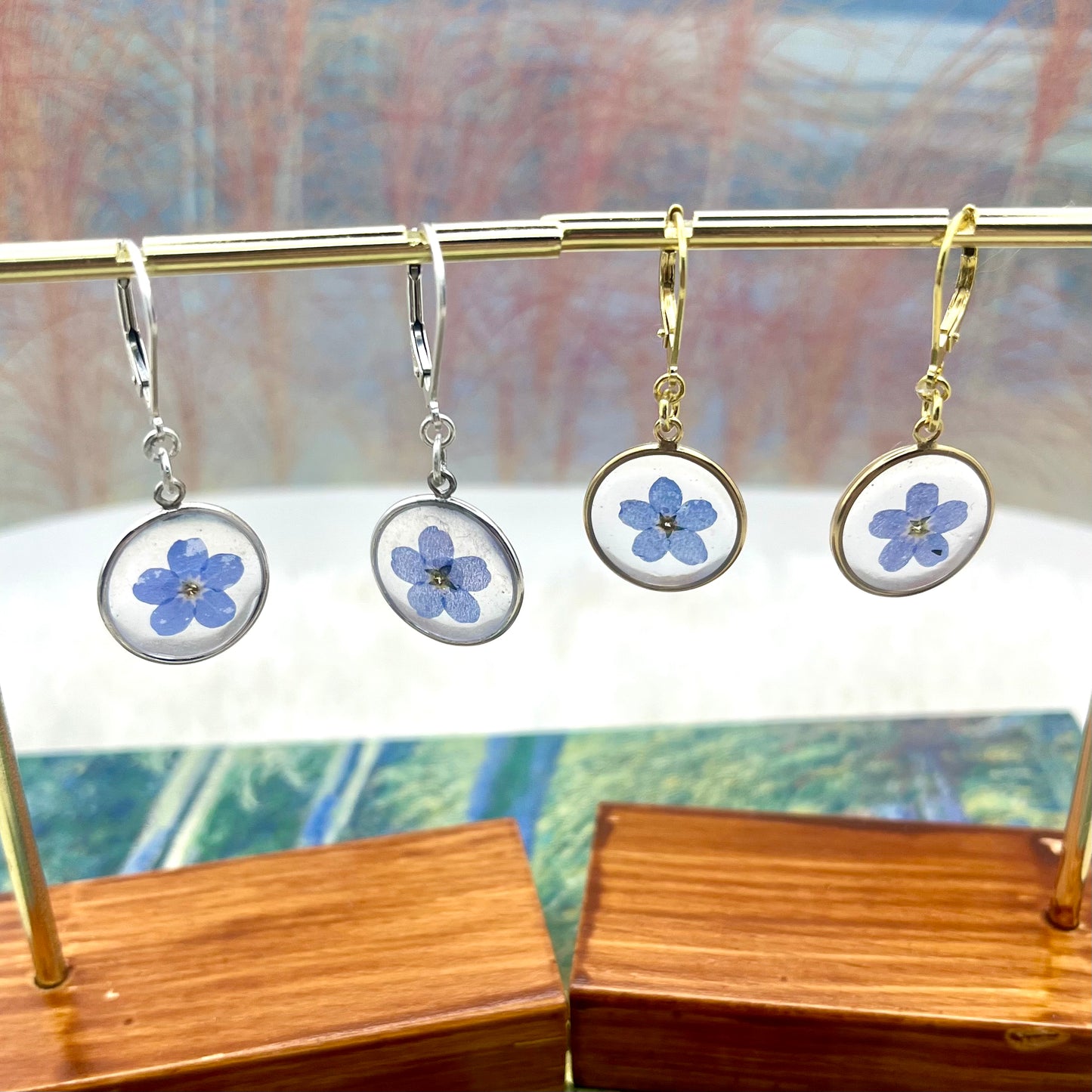 Forget me Not dangle circle Earrings