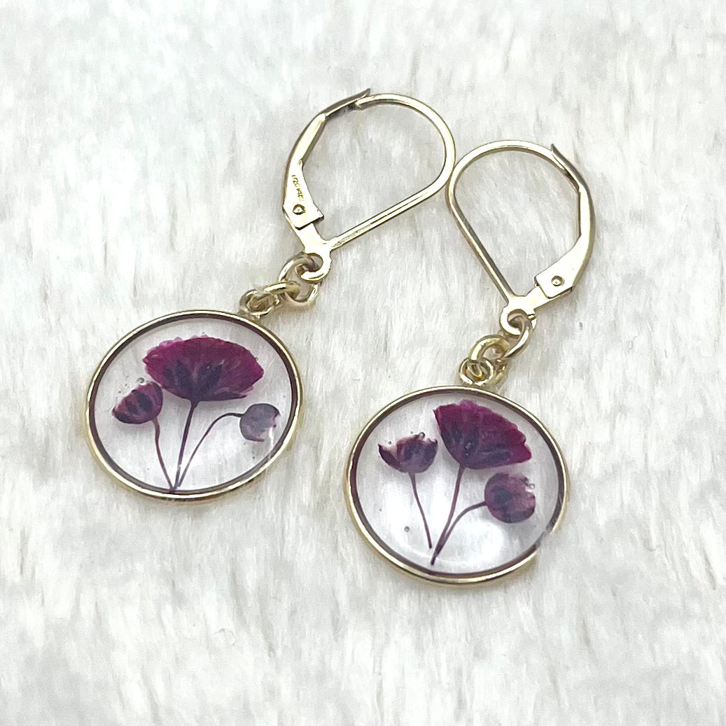 Red Gypsophila dangle circle Earrings