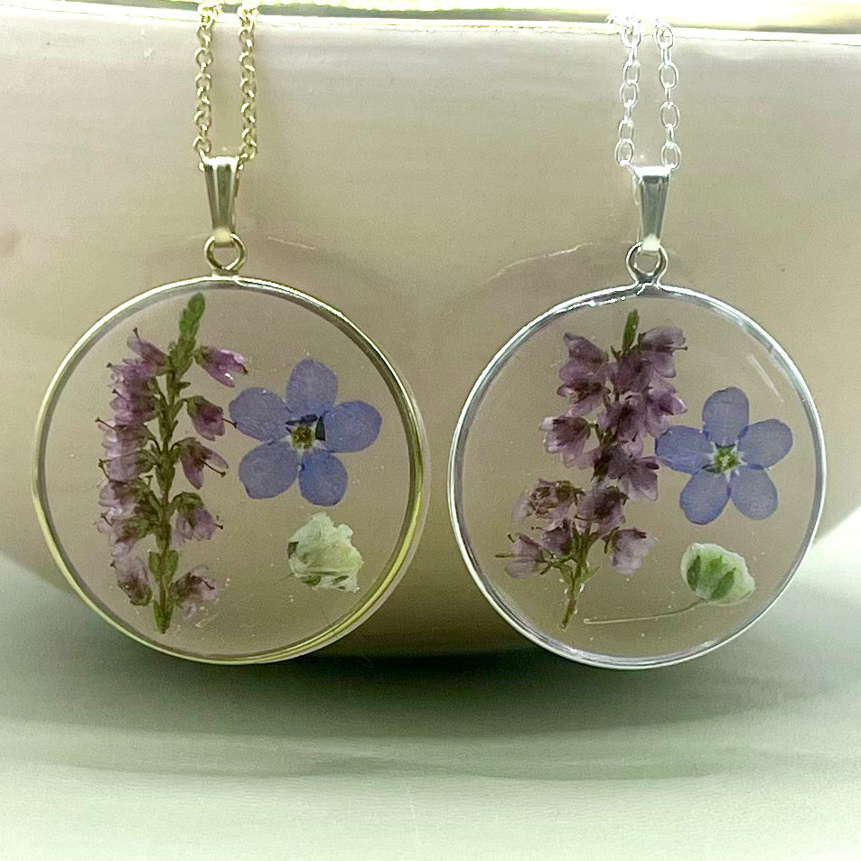 Flower Meadow Necklace - Scottish Heather, Forget me not, Gypsophila