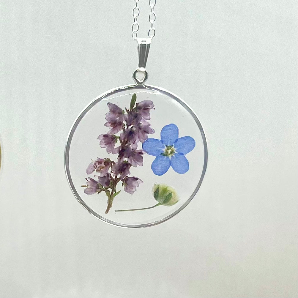 Flower Meadow Necklace - Scottish Heather, Forget me not, Gypsophila