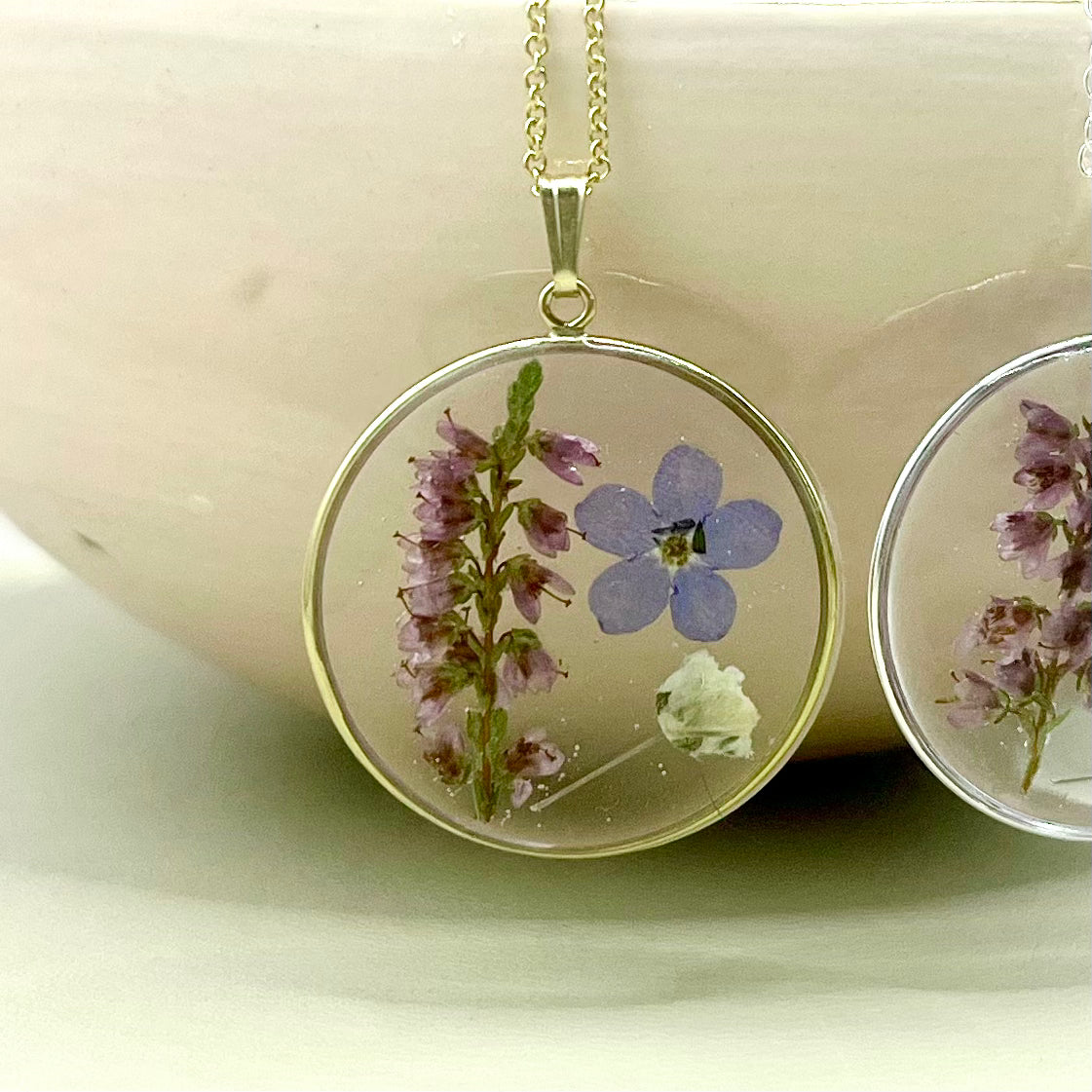 Flower Meadow Necklace - Scottish Heather, Forget me not, Gypsophila