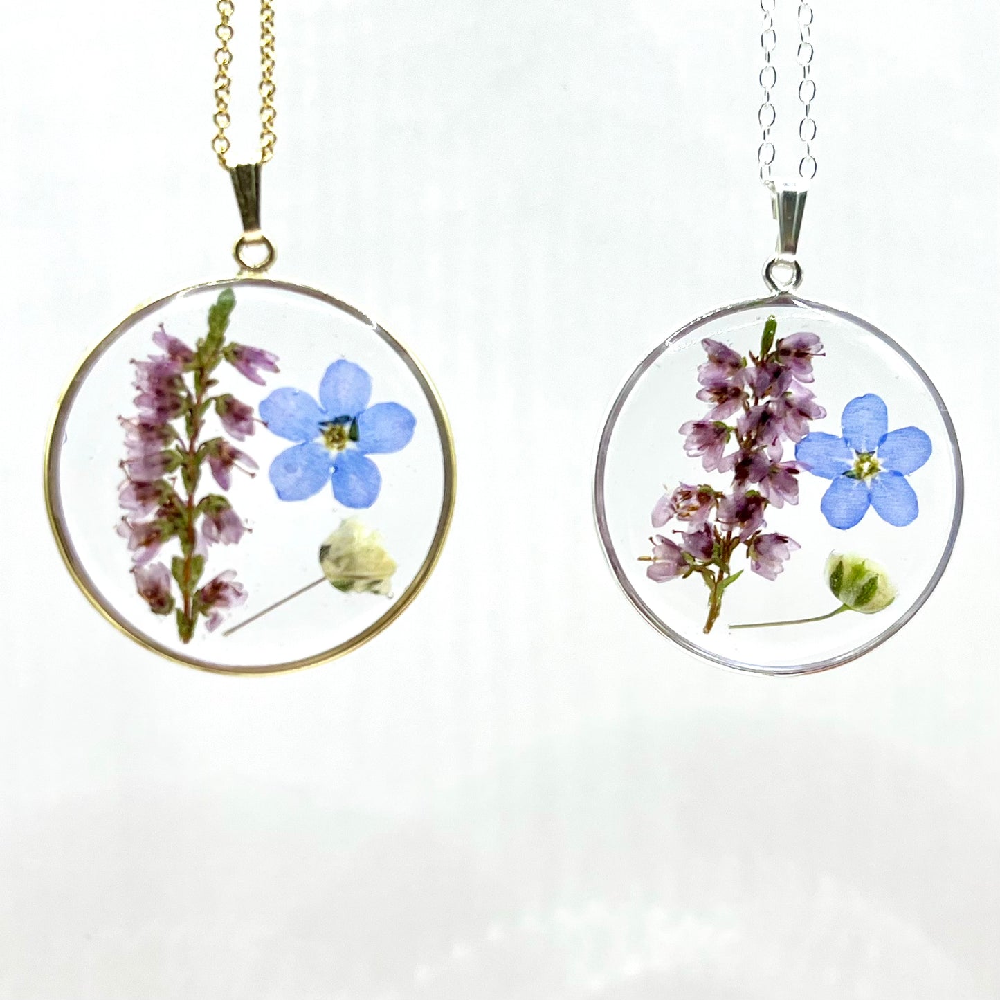 Flower Meadow Necklace - Scottish Heather, Forget me not, Gypsophila