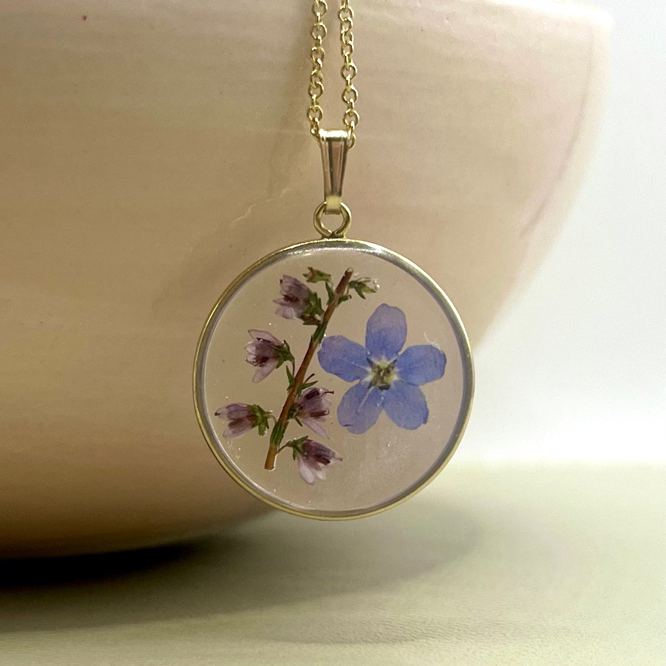 Delicate Heather & Forget me not Flower Necklace