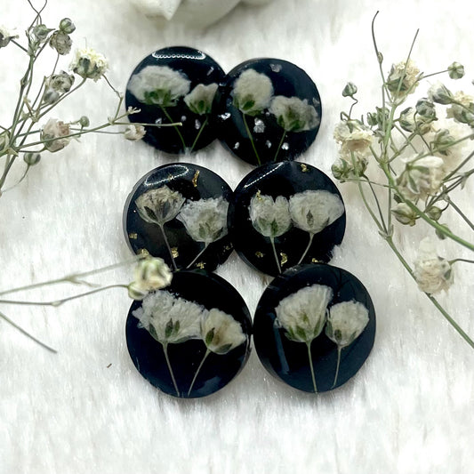 White Gypsophila Black background Earrings